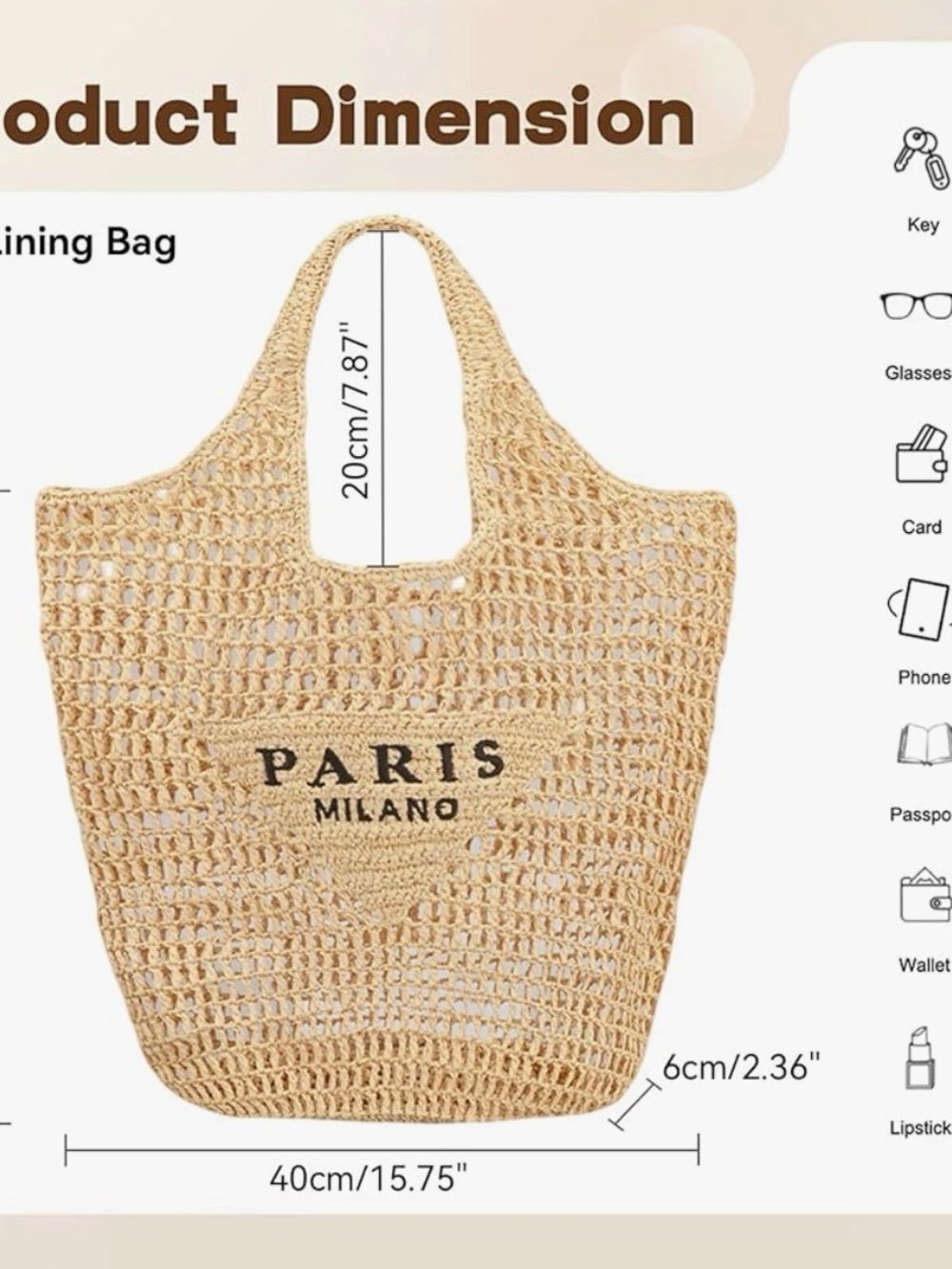 Paris Milano Beige Woven Tote Bag